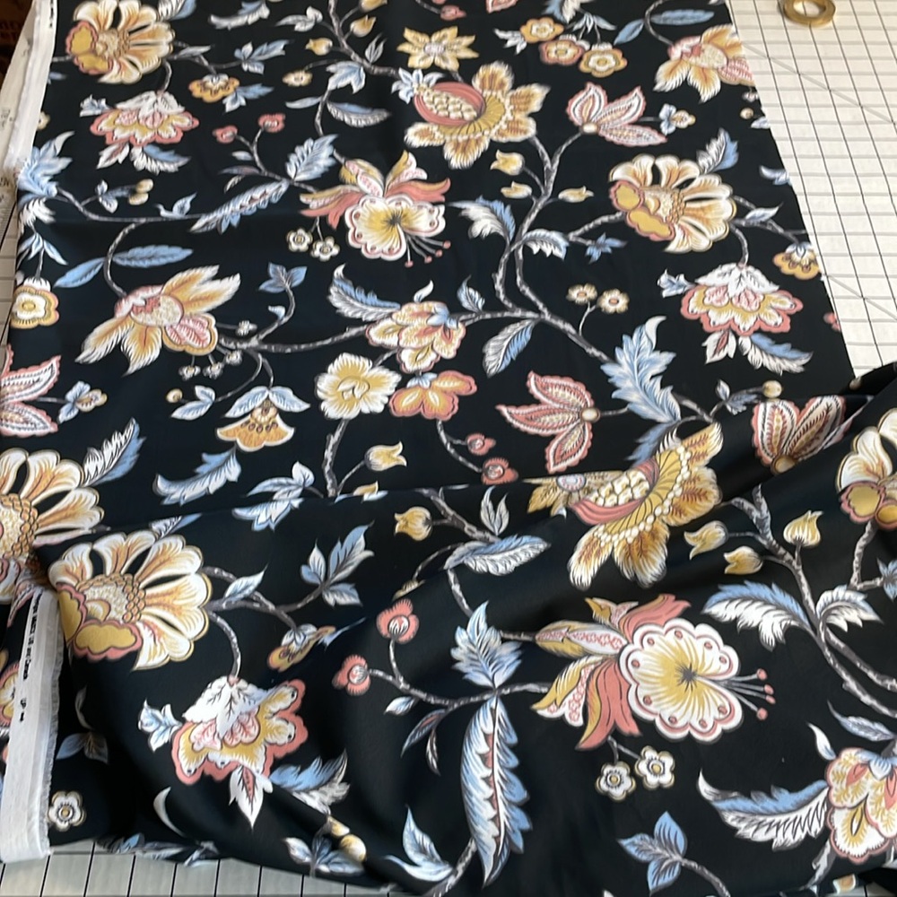 Better Homes & Gardens black screen print cotton fabric w vibrant floral print